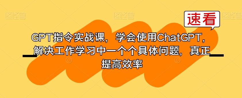 GPT指令实战课，学会使用ChatGPT，解决工作学习中一个个具体问题，真正提高效率-最新资源站